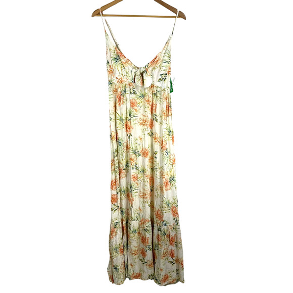 Rip Curl NWT Sol Seeker Maxi Dress Floral White Size L Smocked Hawaiian Tropical - Picture 3 of 12